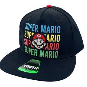 Super Mario Bros Youth One Size Fits Most Snapback Hat Black Red Blue Green